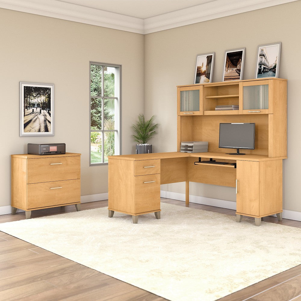 Bush Furniture Somerset L Shaped Desk With Hutch And Lateral File Cabinet, 60inW, Maple Cross, Standard Delivery