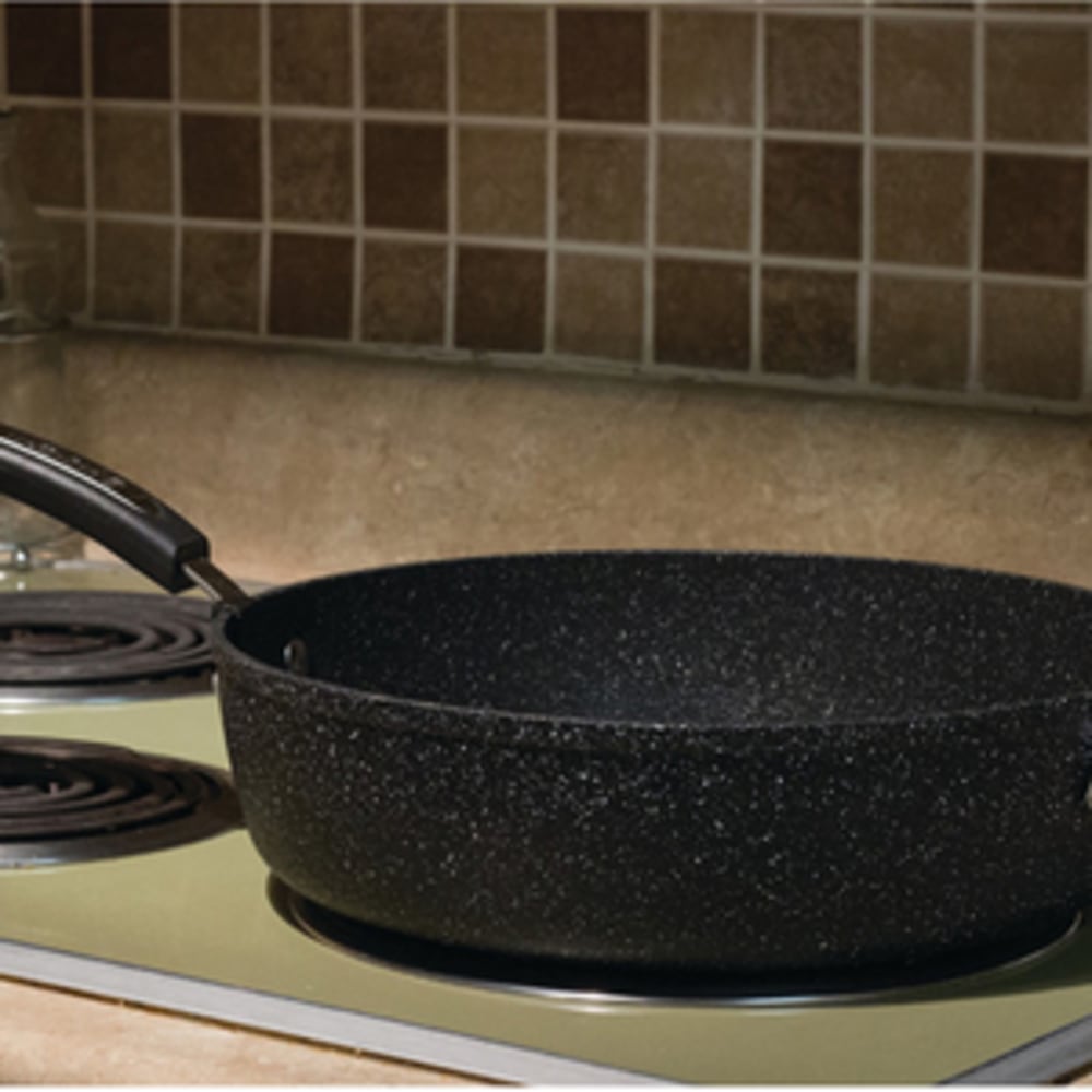 Starfrit The Rock Cookware - 11in Diameter Frying Pan, Lid - Bakelite Handle - Cooking, Frying - Dishwasher Safe - Oven Safe - Gray - Rock