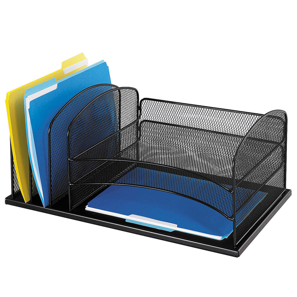 Safco Horizontal Mesh Desk Organizer, 8 1/4inH x 19 1/2inW x 11 1/2inD, Black