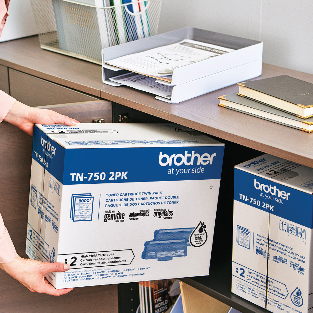 Brother TN-750 Black High Yield Toner Cartridges, Pack Of 2, TN750BBK