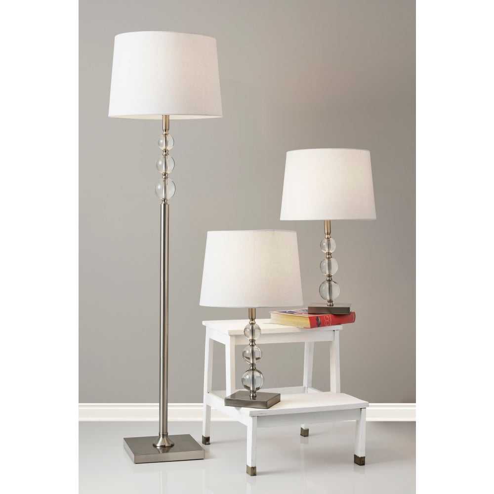 Adesso Olivia Lamps, Off-White Shades/Brushed Steel Bases, Set Of 3