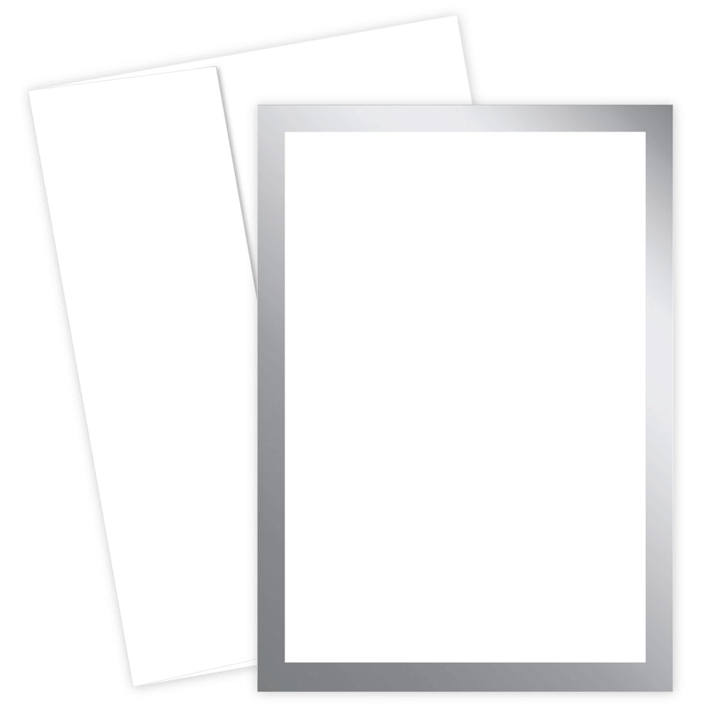 Great Papers! Flat Card Invitation, 5 1/2in x 7 3/4in, 127 Lb, Metallic, Silver/White, Pack Of 20