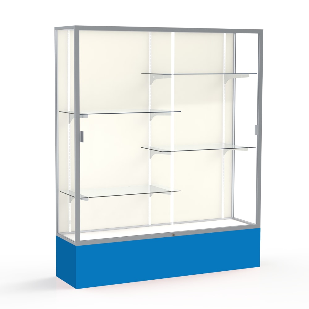 Waddell Spirit 4-Shelf Floor Display Case, 72inH x 60inW x 16inD, Royal Blue Base/Satin Finish