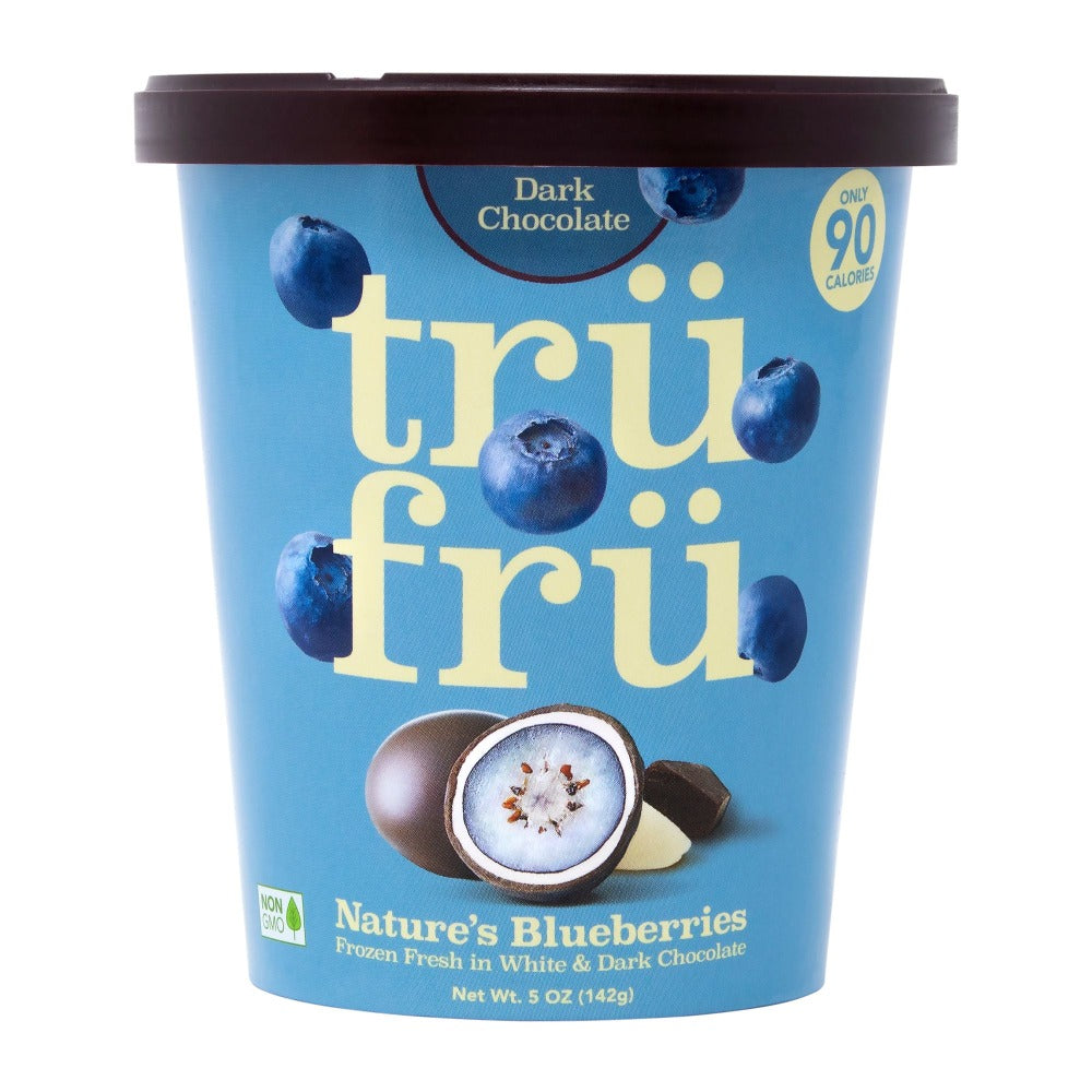 Tru Fru Natures Blueberries Frozen Fresh In White & Dark Chocolate, Carton Of 8 Tubs