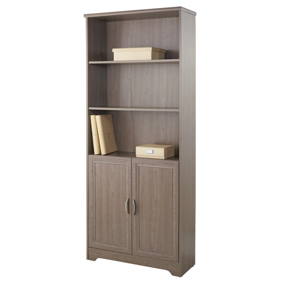 Realspace Magellan 72inH 5-Shelf Contemporary Bookcase With Doors, Gray/Medium Finish