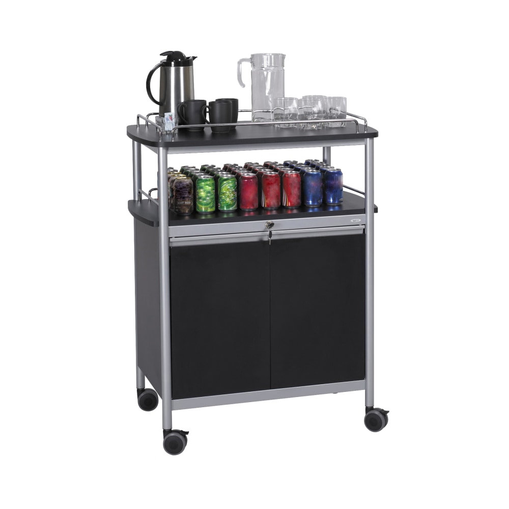 Safco Mobile Beverage Cart, 43inH x 33 1/2in W x 21 3/4in D, Black/Silver