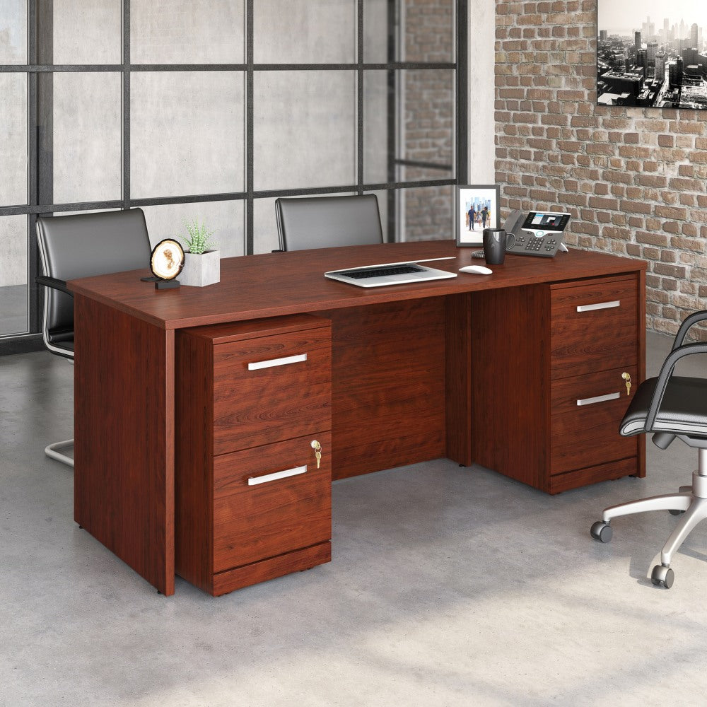 Sauder Affirm Collection 72inW Executive Bowfront Desk With Two 2-Drawer Mobile Pedestal Files, Classic Cherry