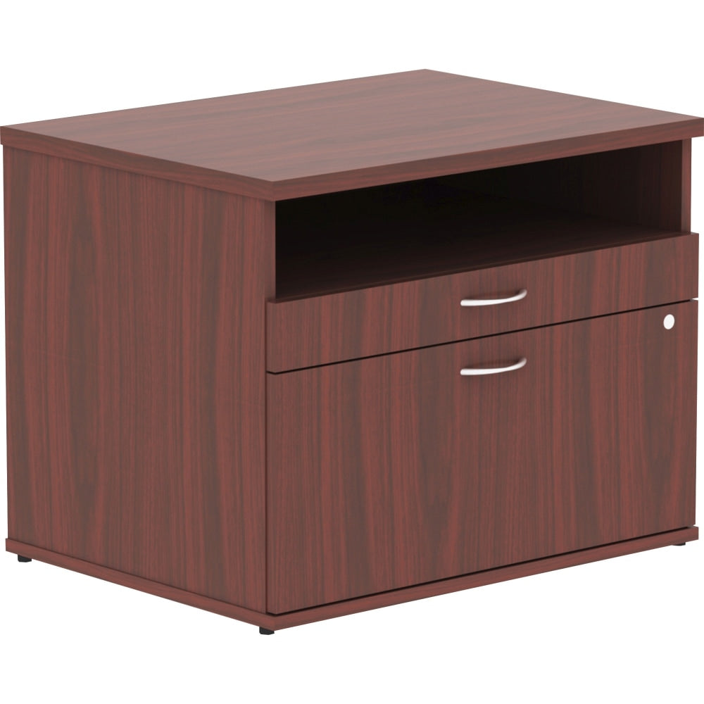 Lorell Relevance Open Computer Desk Credenza File Cabinet, Mahogany