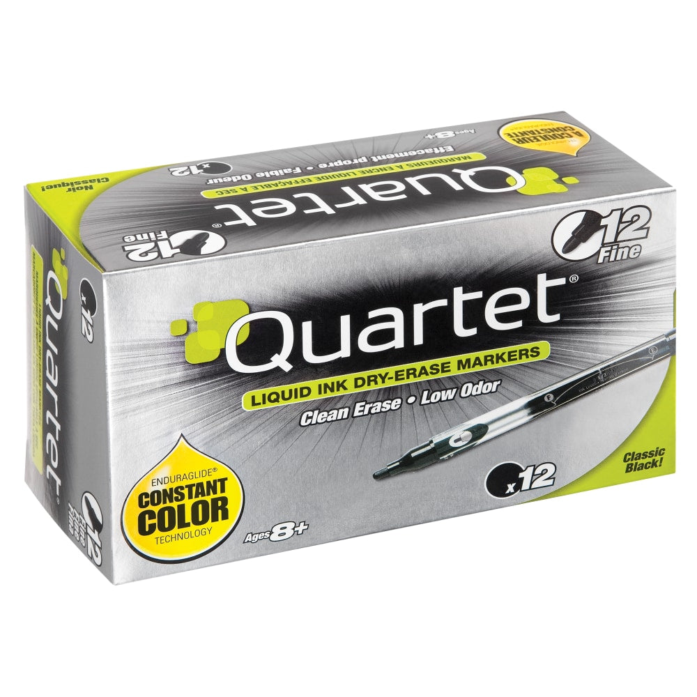 Quartet EnduraGlide Dry-Erase Markers, Fine, Black, Pack Of 12