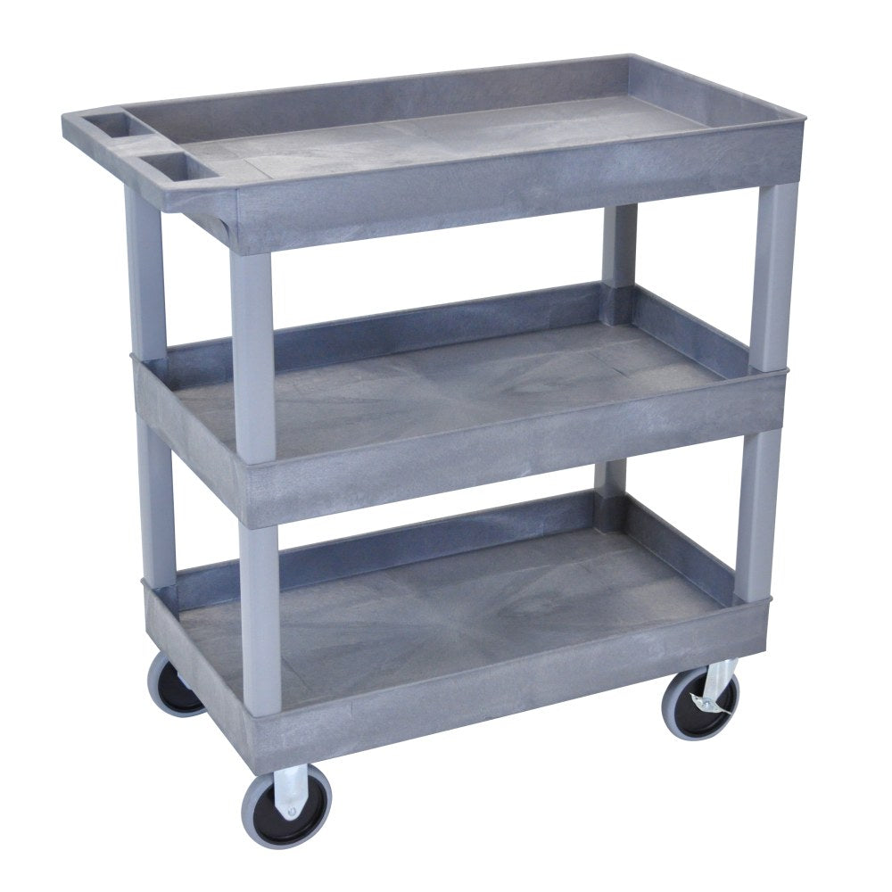 Luxor E-Series 3-Shelf Tub Cart, 37 1/4inH x 32inW x 18inD, Gray