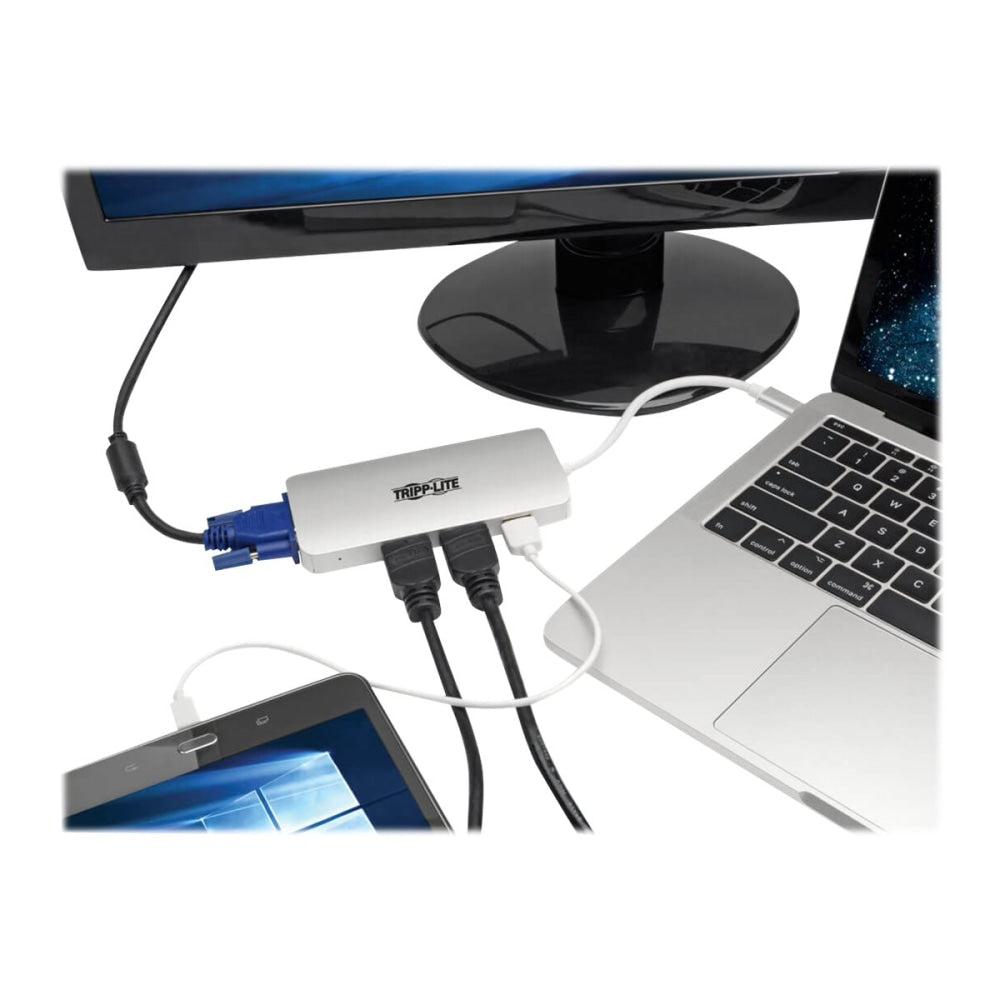 Tripp Lite USB C Docking Station w/ USB-A Hub, 2x HDMI, VGA, PD Charging 1080p @ 60 Hz, Silver USB Type C, USB-C, USB Type-C Thunderbolt 3 Compatible - Docking station - USB-C 3.1 / Thunderbolt 3 - VGA, 2 x HDMI