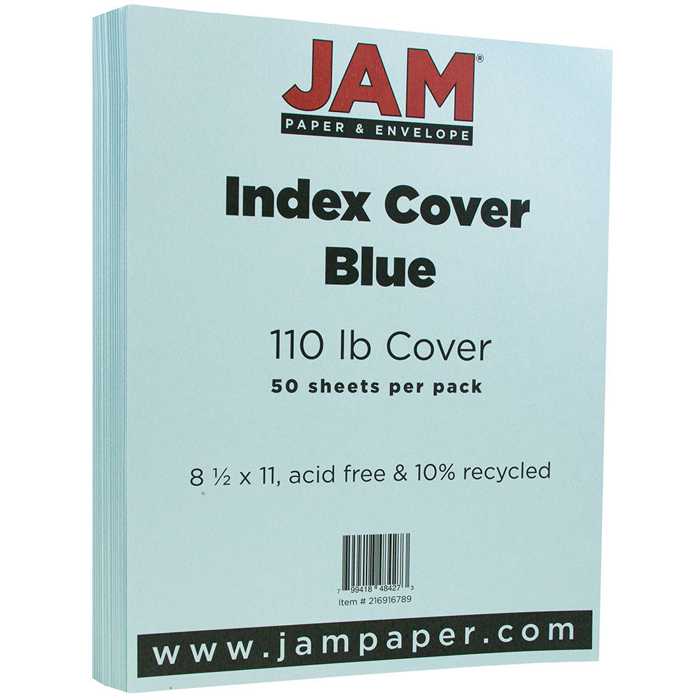 JAM Paper Card Stock, Vellum Bristol Blue, Letter (8.5in x 11in), 110 Lb, Pack Of 50