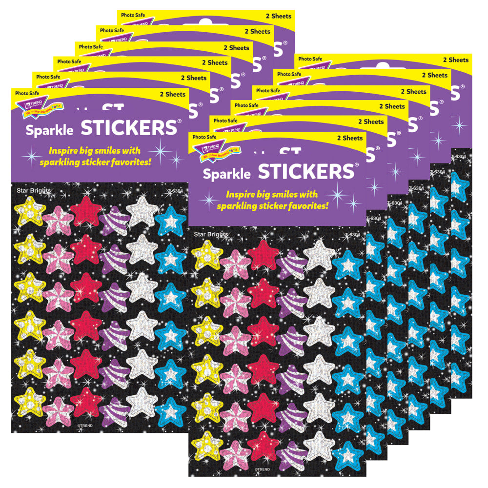 Trend Sparkle Stickers, Star Brights, 72 Stickers Per Pack, Set Of 12 Packs