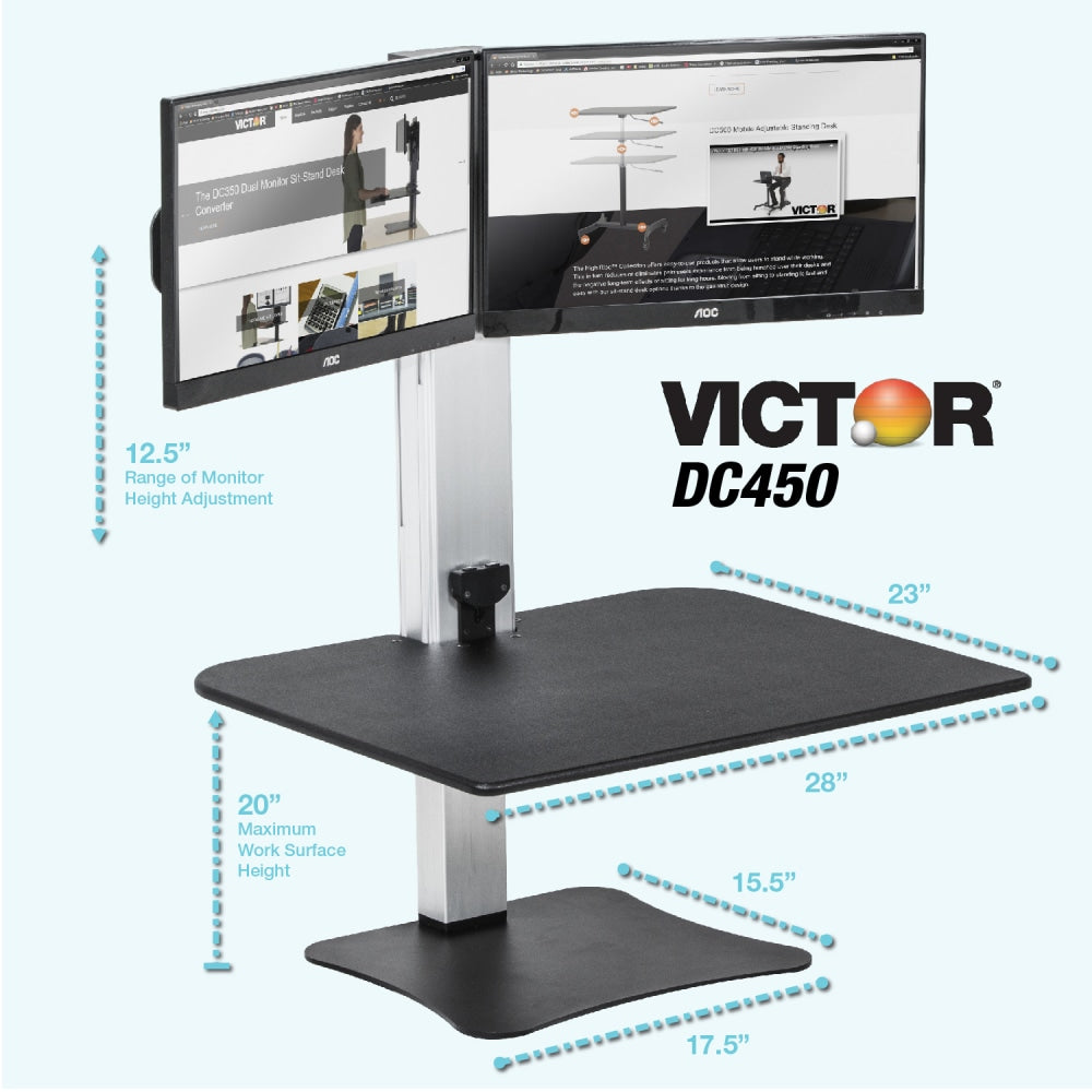 Victor High Rise DC450 Electric Dual Monitor Standing Desk Riser, Black/Silver