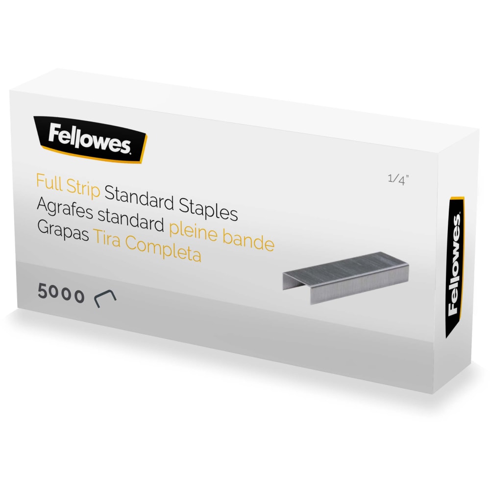 Fellowes Standard Full-Strip Staples, 1/4in, 5,000 Staples Per Pack, Box Of 5 Packs