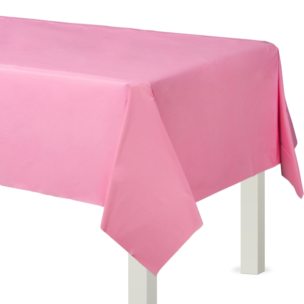 Amscan Flannel-Backed Vinyl Table Covers, 54in x 108in, New Pink, Set Of 2 Covers