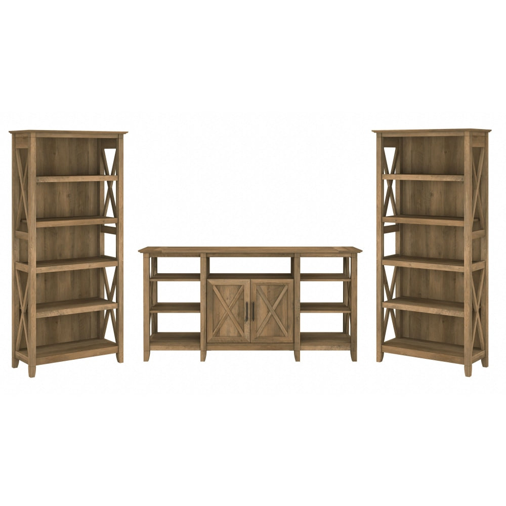 Bush Furniture Key West Tall TV Stand With Set Of 2 Bookcases, Reclaimed Pine, Standard Delivery