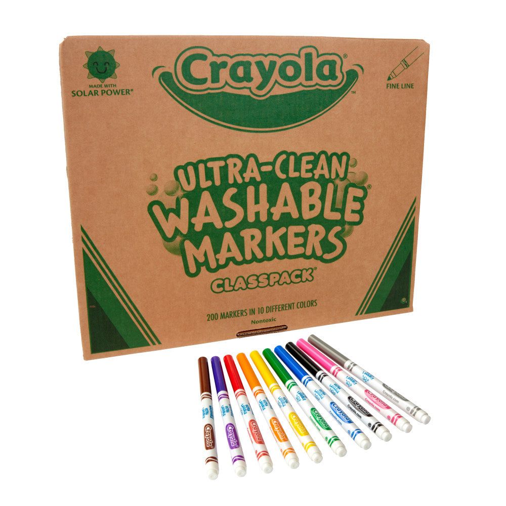 Crayola Ultra-Clean Washable Color Markers, Fine-Line, Assorted Colors, Pack Of 200