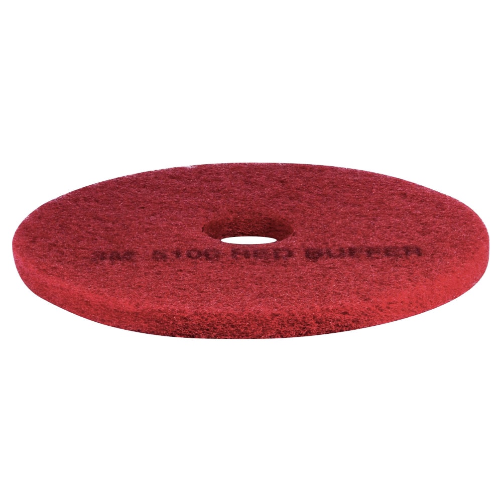 3M 5100 Buffer Floor Pads, 12in Diameter, Red, Box Of 5