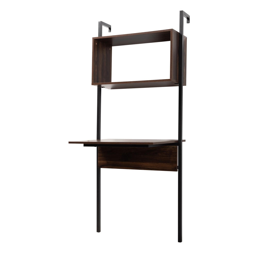 Baxton Studio Fariat 30inW Display Shelf With Desk, Walnut Brown/Black