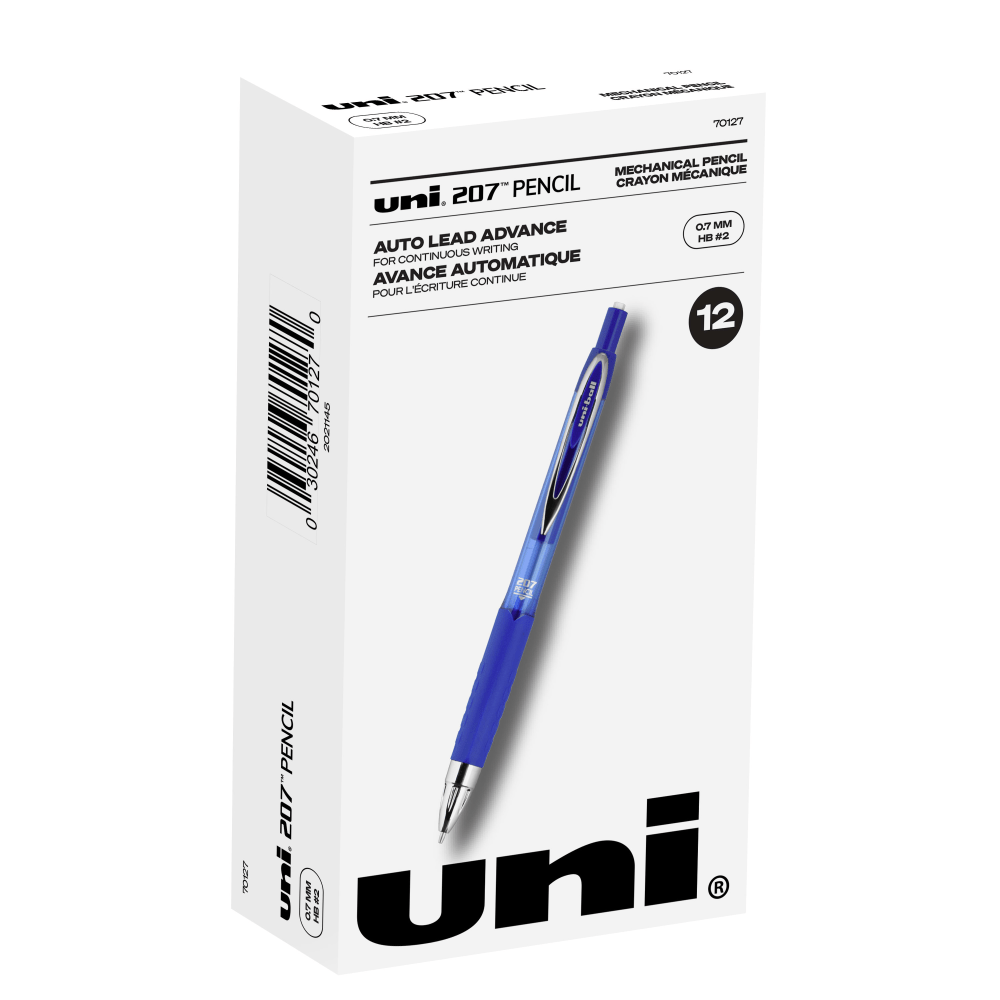 uni-ball 207 Auto-Advancing Mechanical Pencils With Hexagonal Twist Eraser, 0.7 mm, Blue Barrel, Pack Of 12 Pencils