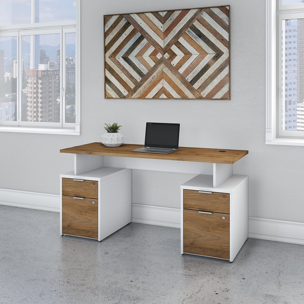 Bush Business Furniture Jamestown 60inW Computer Desk With 4 Drawers, Fresh Walnut/White, Standard Delivery