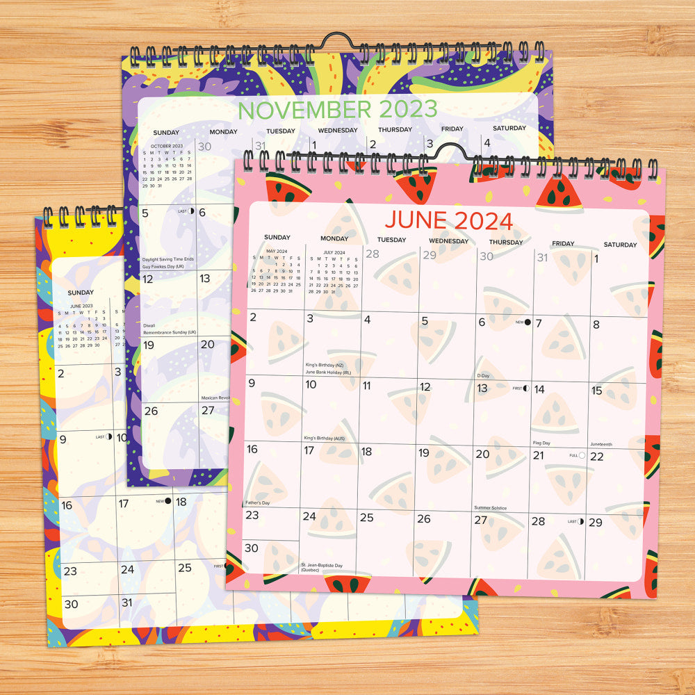 2023-2024 Willow Creek Press Monthly At A Glance Spiral Wall Art Calendar, 12in x 12in, Fruit Salad, July 2023 To June 2024