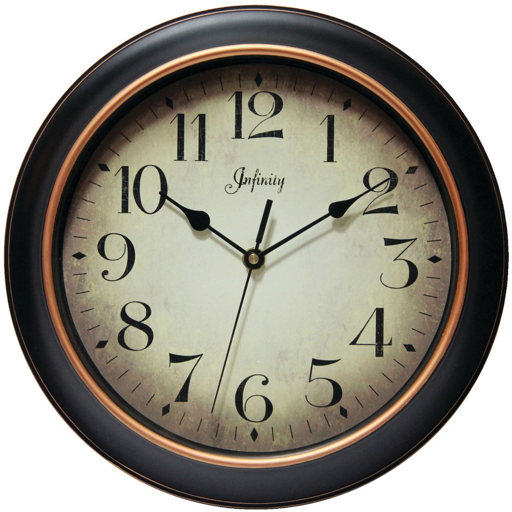 Infinity Instruments Hanover 12in Round Wall Clock, Black/Rose Gold