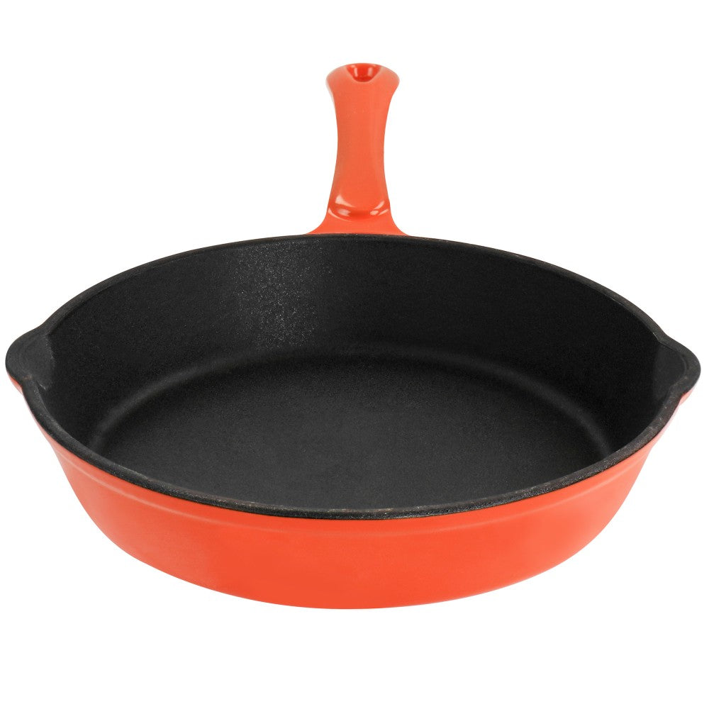 MegaChef Enamel Round Preseasoned Cast Iron Frying Pan, 8in, Orange