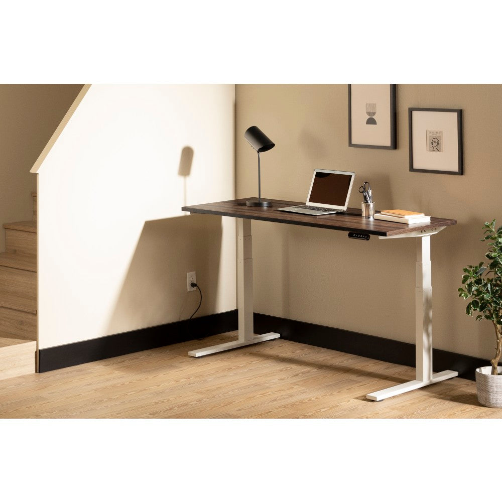 South Shore Ezra Electric Adjustable-Height Standing Desk, 48-3/4inH x 59-1/2inW x 27-1/2inD, Natural Walnut/White