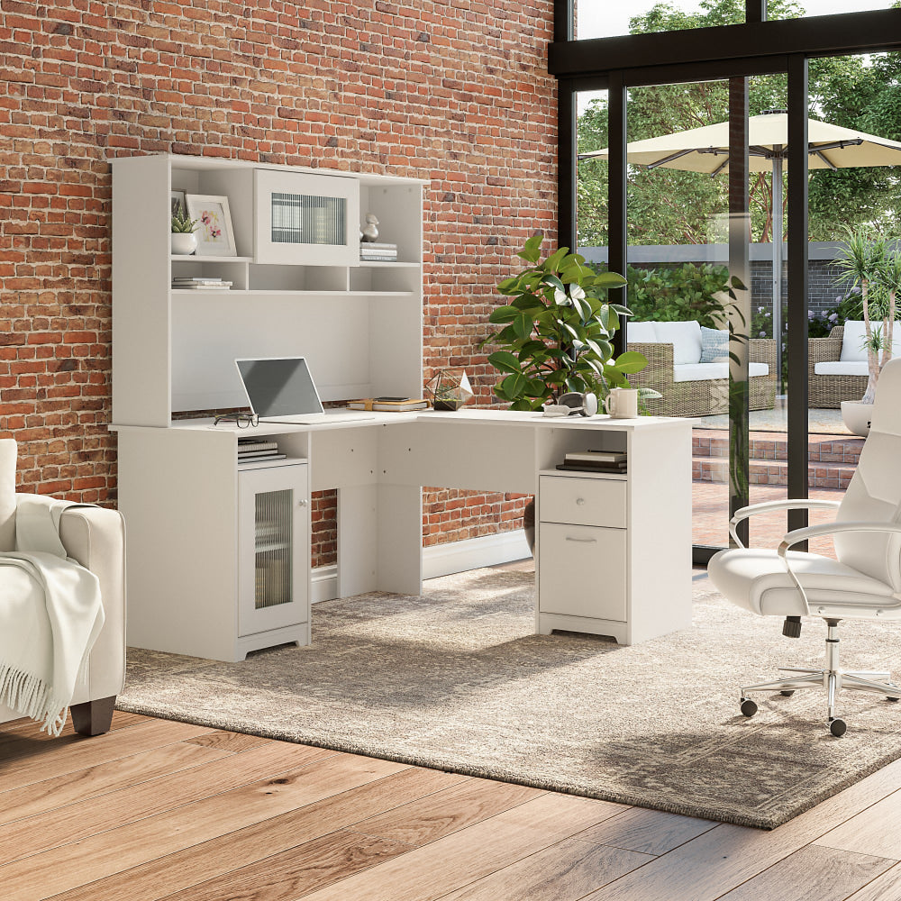 Bush Business Furniture Cabot 60inW L-Shaped Corner Desk With Hutch, White, Standard Delivery