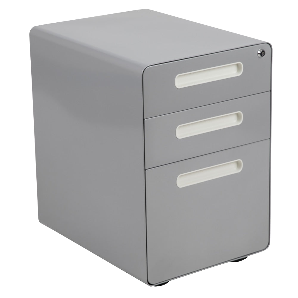 Flash Furniture Ergonomic 21inD Vertical 3-Drawer Mobile Locking File Cabinet, Gray