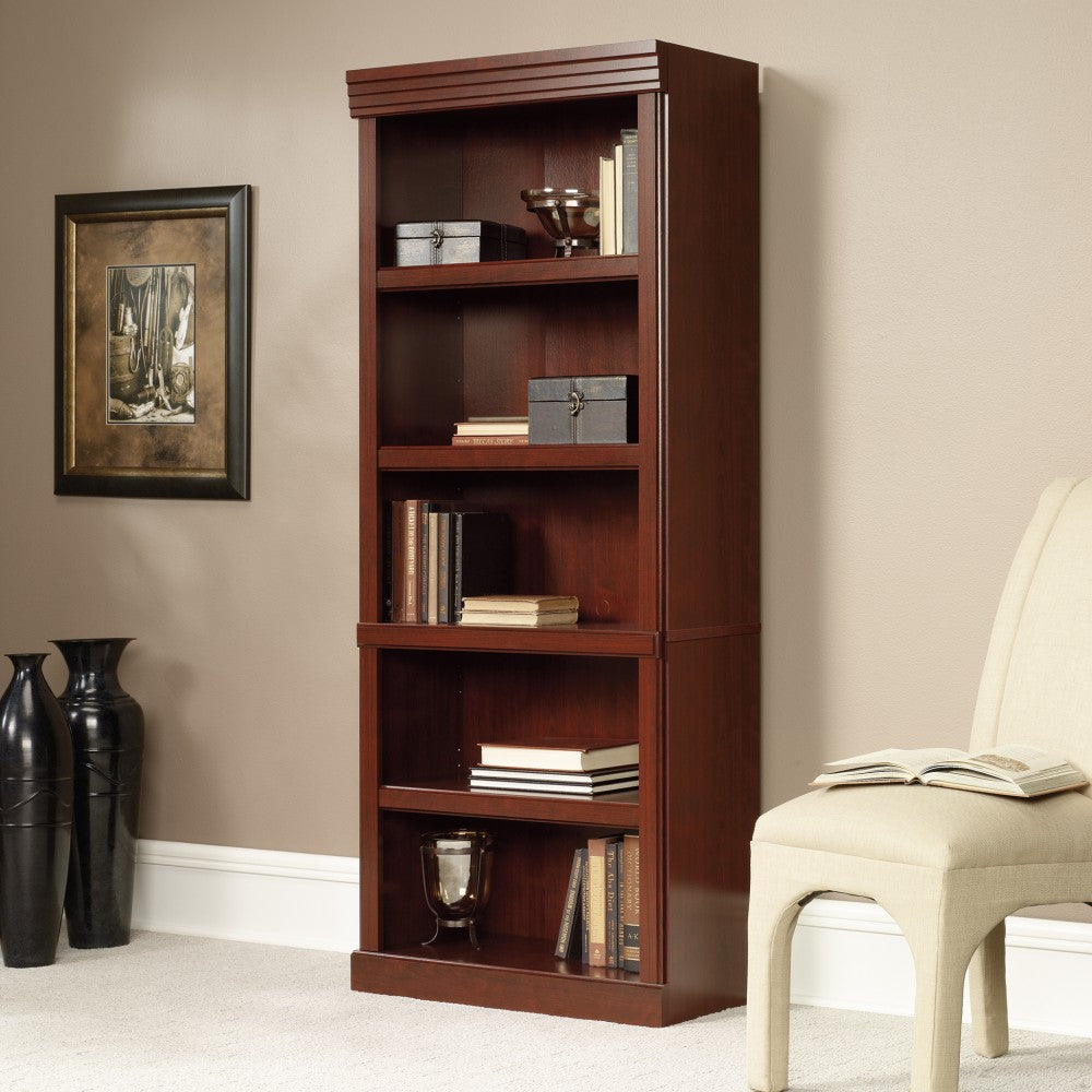 Sauder Heritage Hill 72inH Bookcase, Open 5-Shelf, Classic Cherry