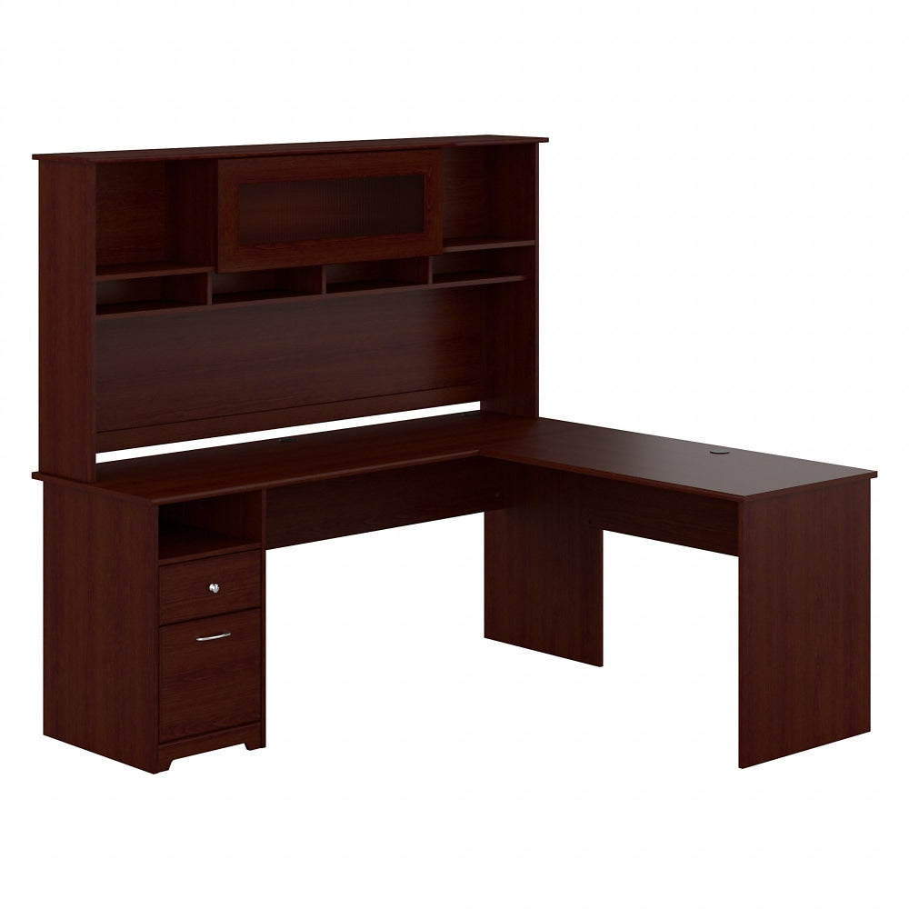 Bush Business Furniture 72inW Cabot L Shaped Corner Desk With Hutch And Drawers, Harvest Cherry, Standard Delivery