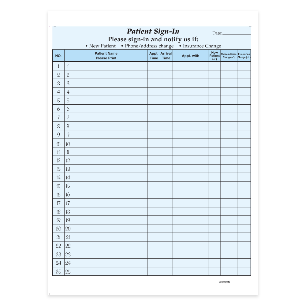 HIPAA Compliant Patient/Visitor Privacy 2-Part Sign-In Sheets, 8-1/2in x 11in, Blue, Pack Of 125 Sheets