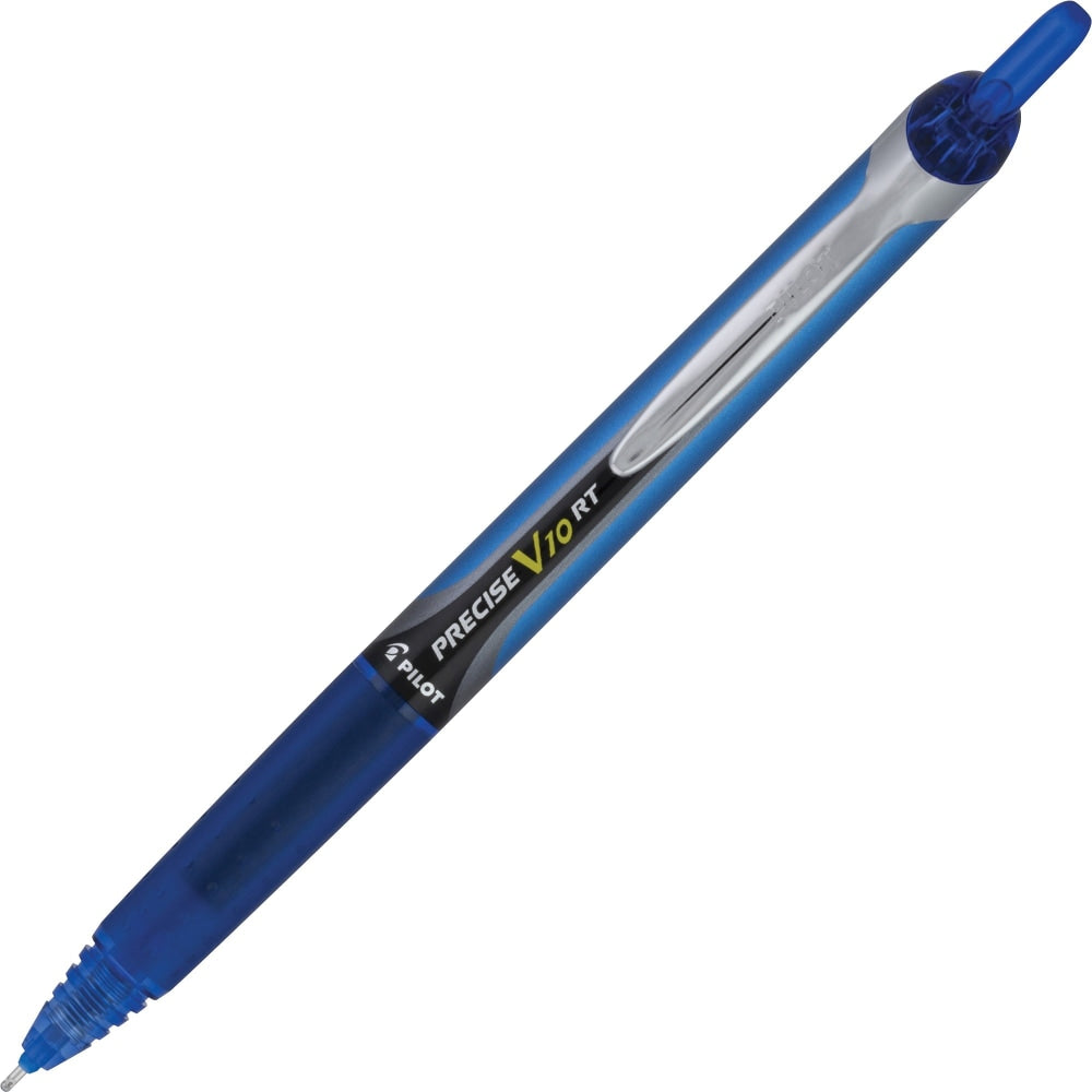 Pilot PRECISE V10 RT Retractable Pens, Pack Of 12, Blue Barrel, Blue Ink