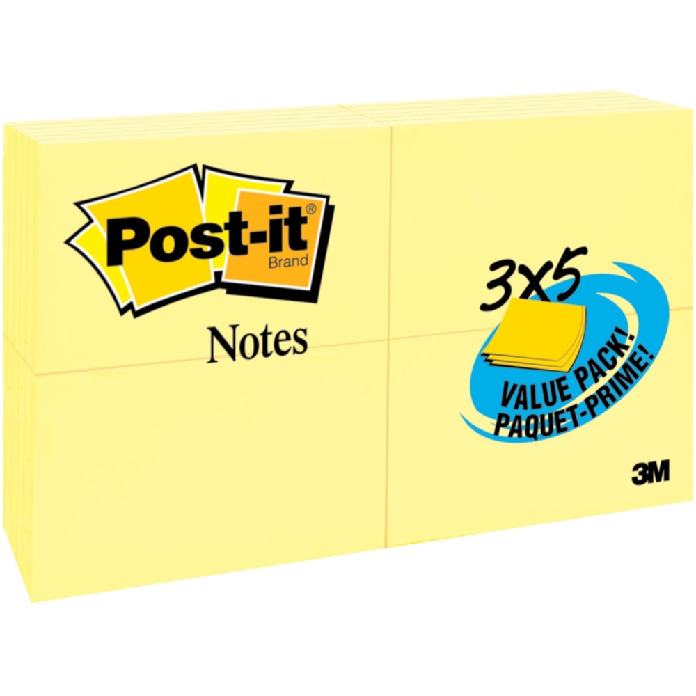 Post-it Notes, 3in x 5in, Canary Yellow, Pack Of 24 Pads