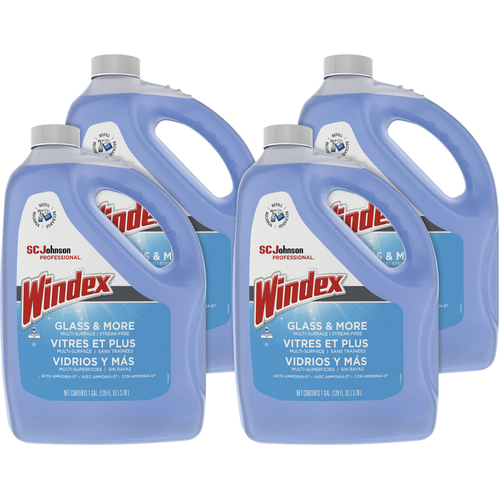 Windex Glass & Multi-Surface Cleaner, 128 Oz Bottle, Case Of 4