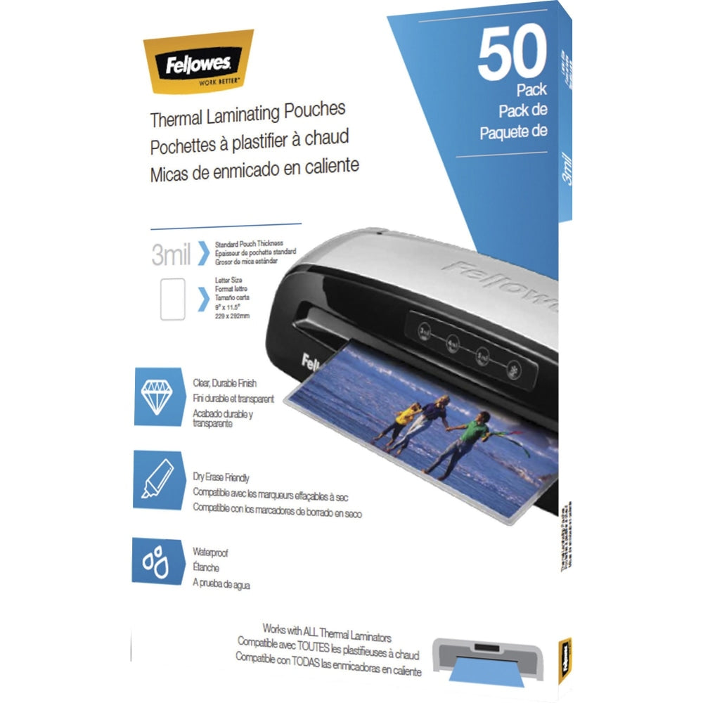 Fellowes Thermal Laminating Pouches 8-1/2in x 11in, Clear, Pack of 50