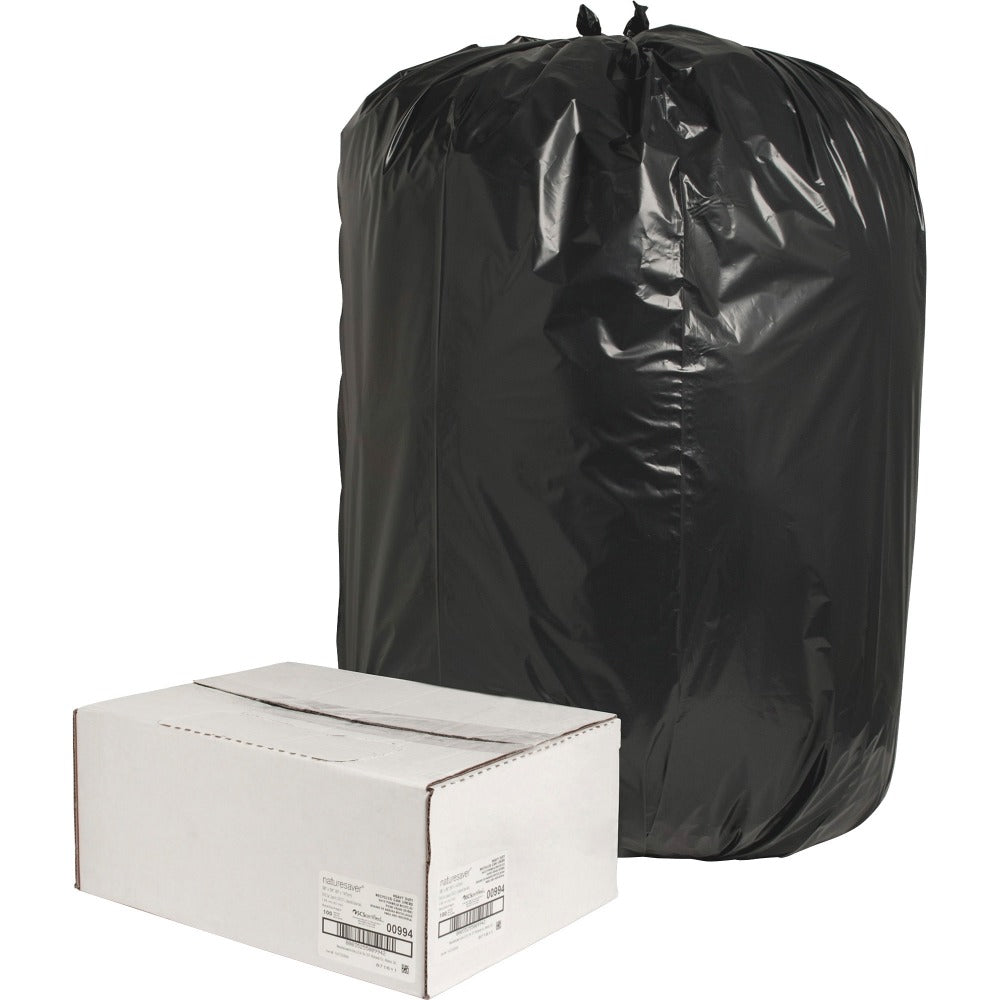 Nature Saver 75% Recycled Heavy-Duty Trash Liners, 1.65 mil, 55-60 Gallons, 38in x 58in, Black, Box Of 100