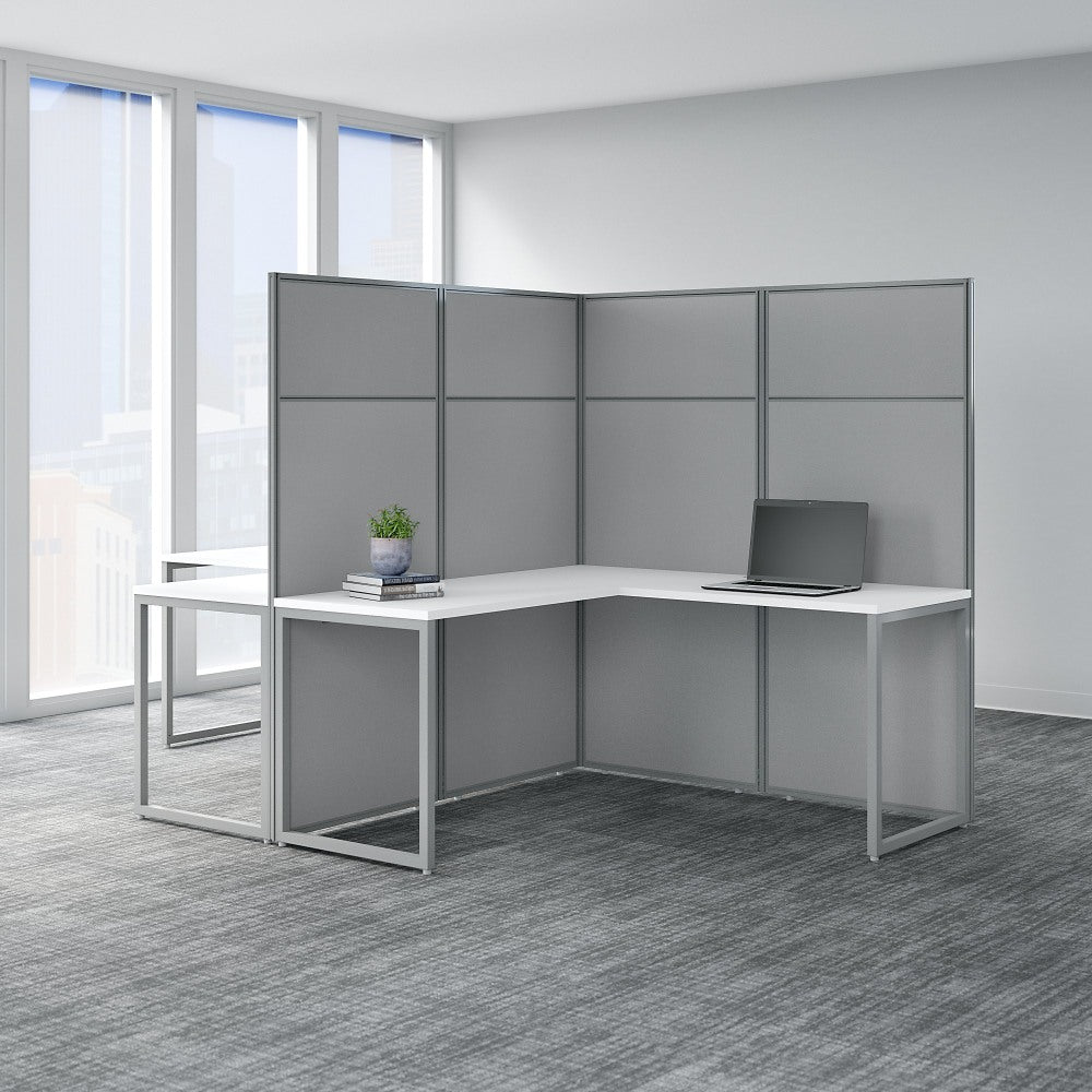 Bush Business Furniture Easy Office 60inW 2-Person L-Shaped Cubicle Desk With 66inH Panels, Pure White/Silver Gray, Standard Delivery