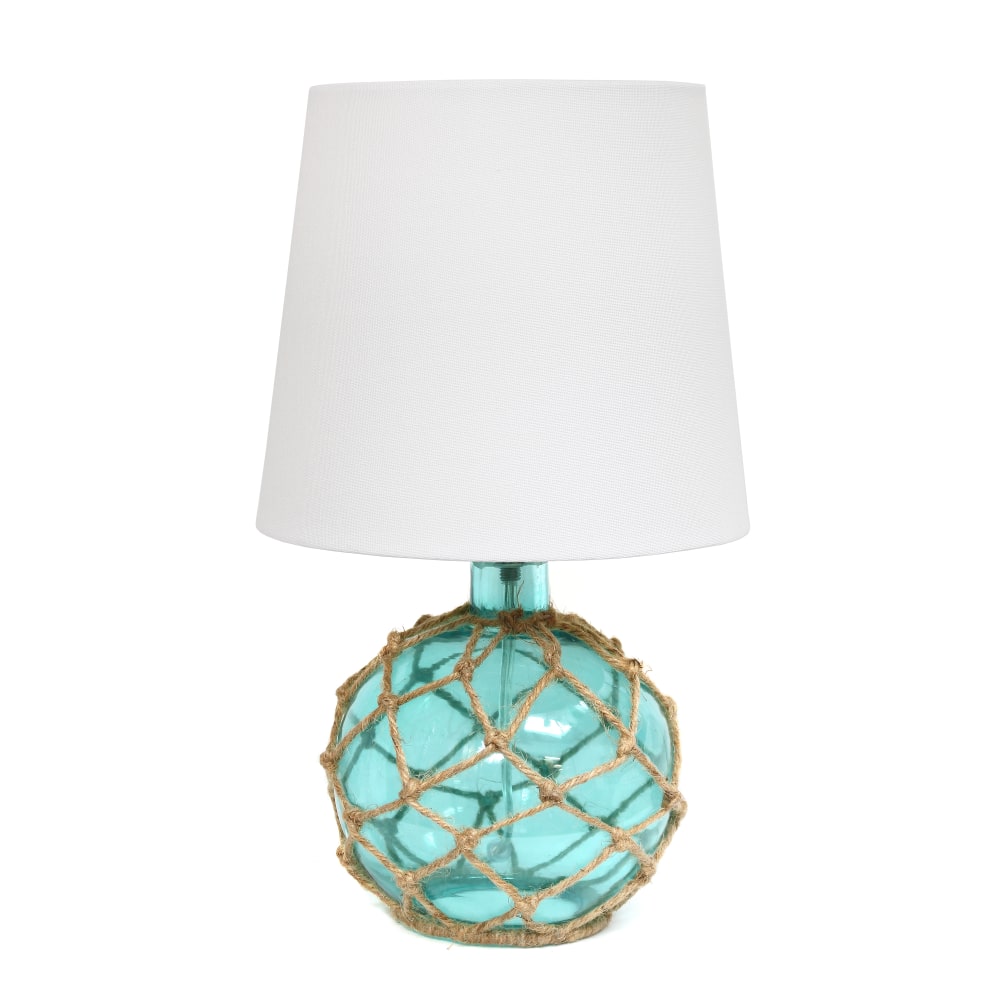 Elegant Designs Buoy Netted Glass Table Lamp, 15 1/4inH, Aqua/White