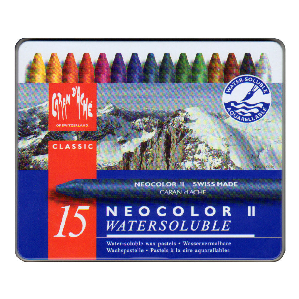 Caran d-Ache Neocolor II Aquarelle Water-Soluble Wax Pastels, Set Of 15