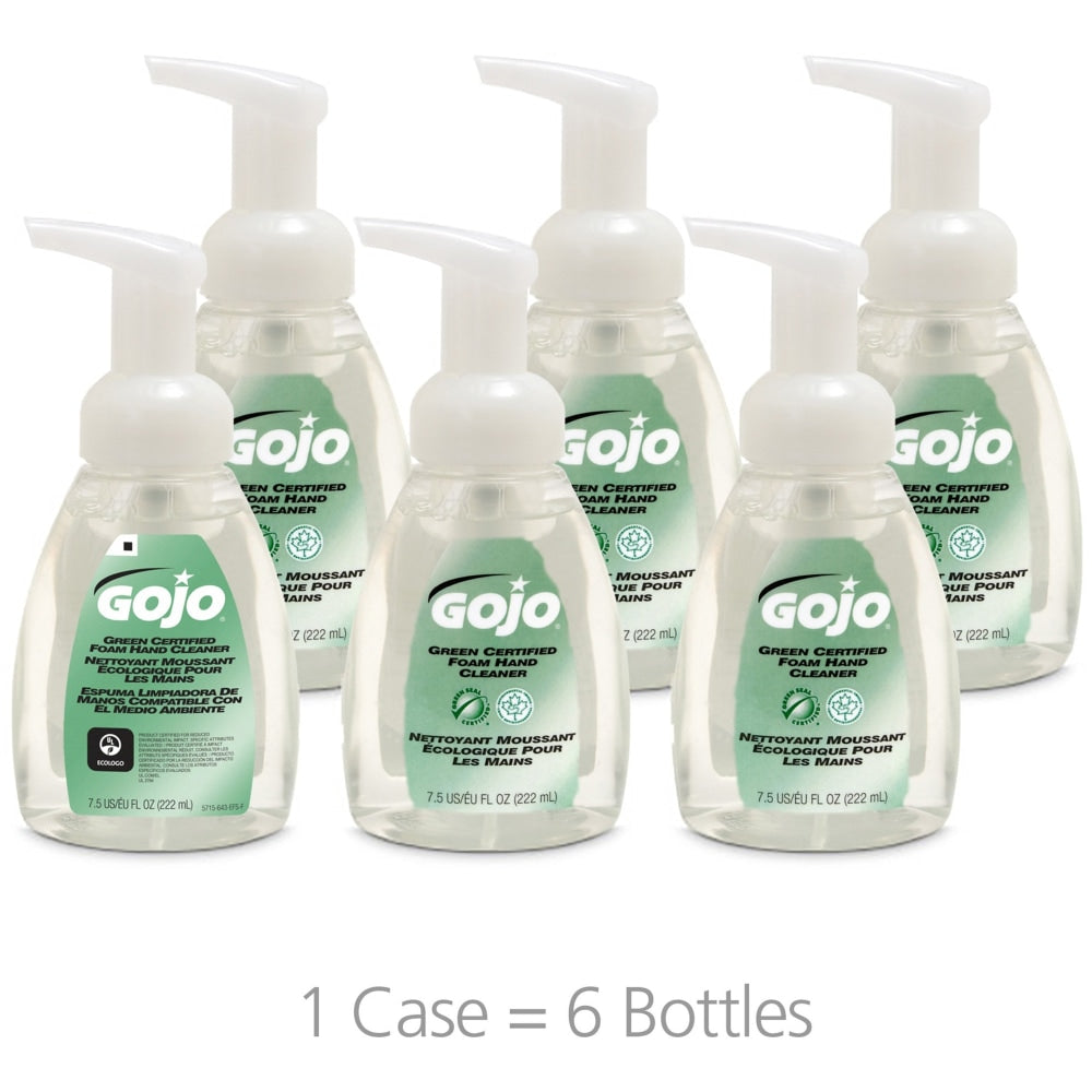 Gojo Green Certified Foam Hand Cleaner - 7.5 fl oz (221.8 mL) - Push Pump Dispenser - Hand - Clear - Bio-based - 6 / Carton