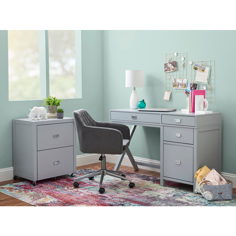 Linon Ari 48inW Home Office Writing Desk With Side Storage, Gray/Silver