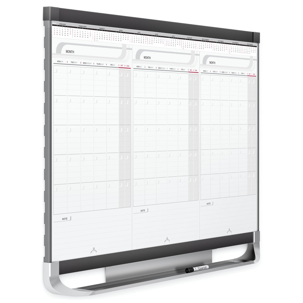 Quartet Prestige 2 Total Erase 3 Month Calendar Dry-Erase Whiteboard, 36in x 24in, Aluminum Frame With Graphite Finish