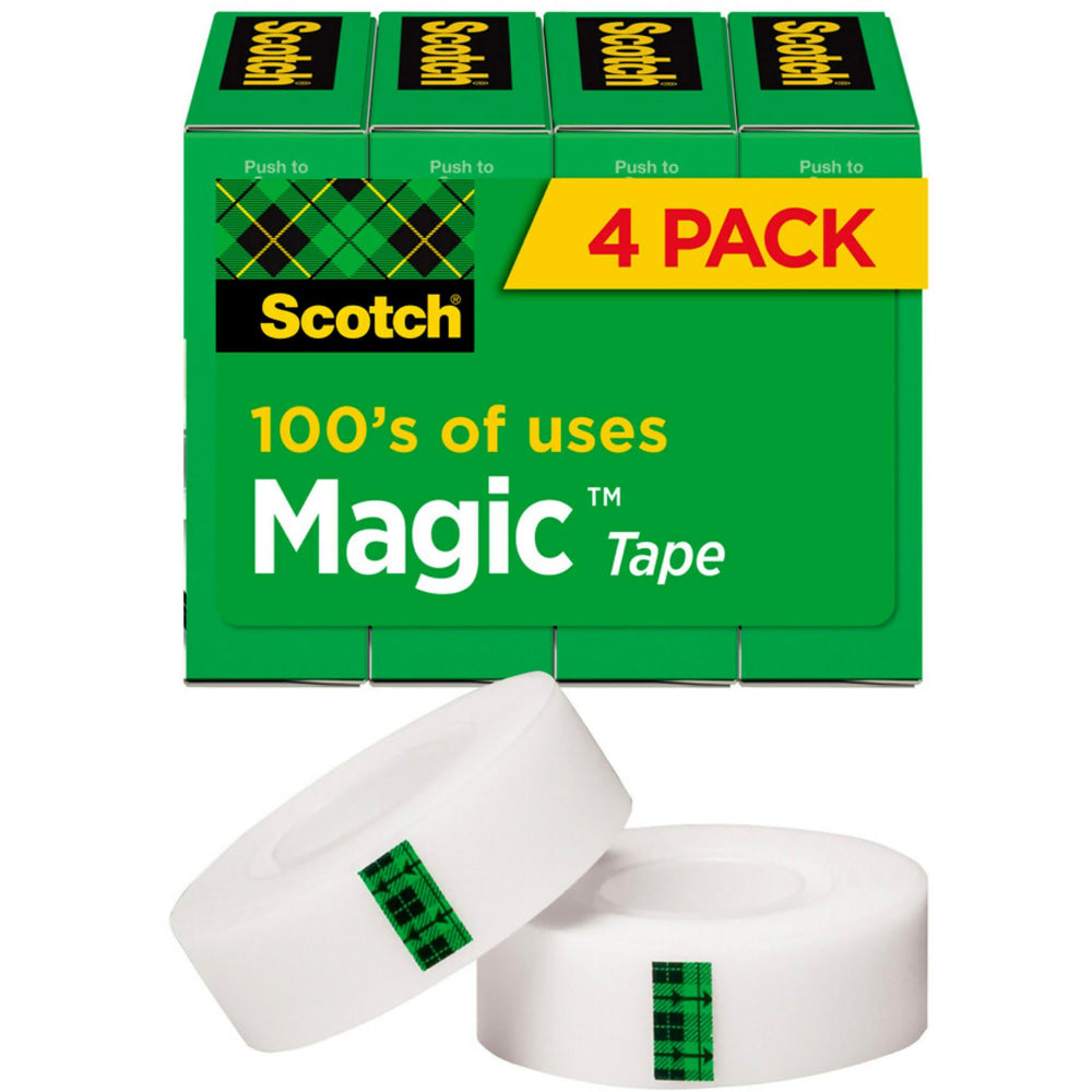 Scotch Magic Tape, Invisible, 3/4 in x 1000 in, 4 Tape Rolls, Clear, Home Office and School Supplies