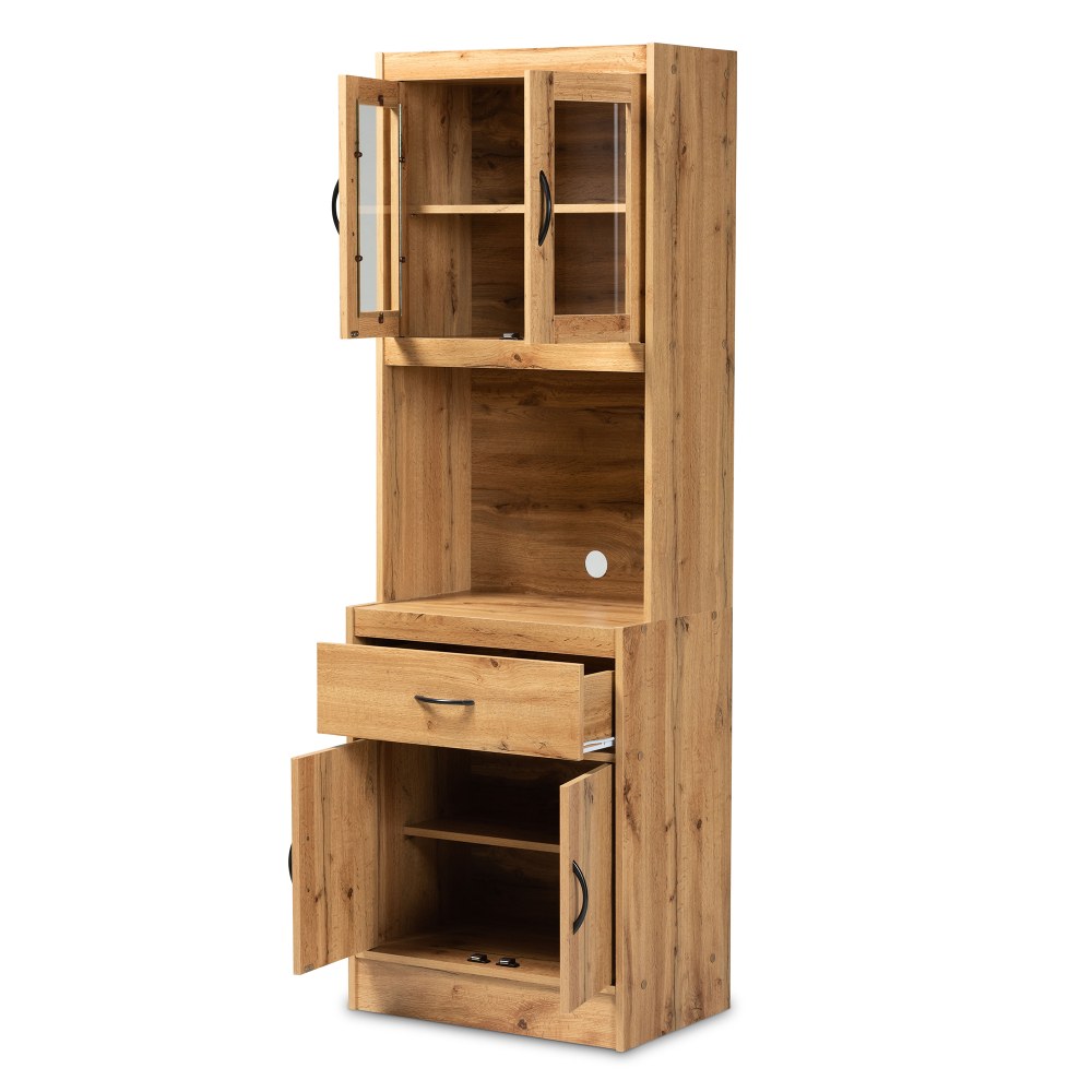 Baxton Studio Laurana 24inW Kitchen Cabinet And Hutch, Oak Brown