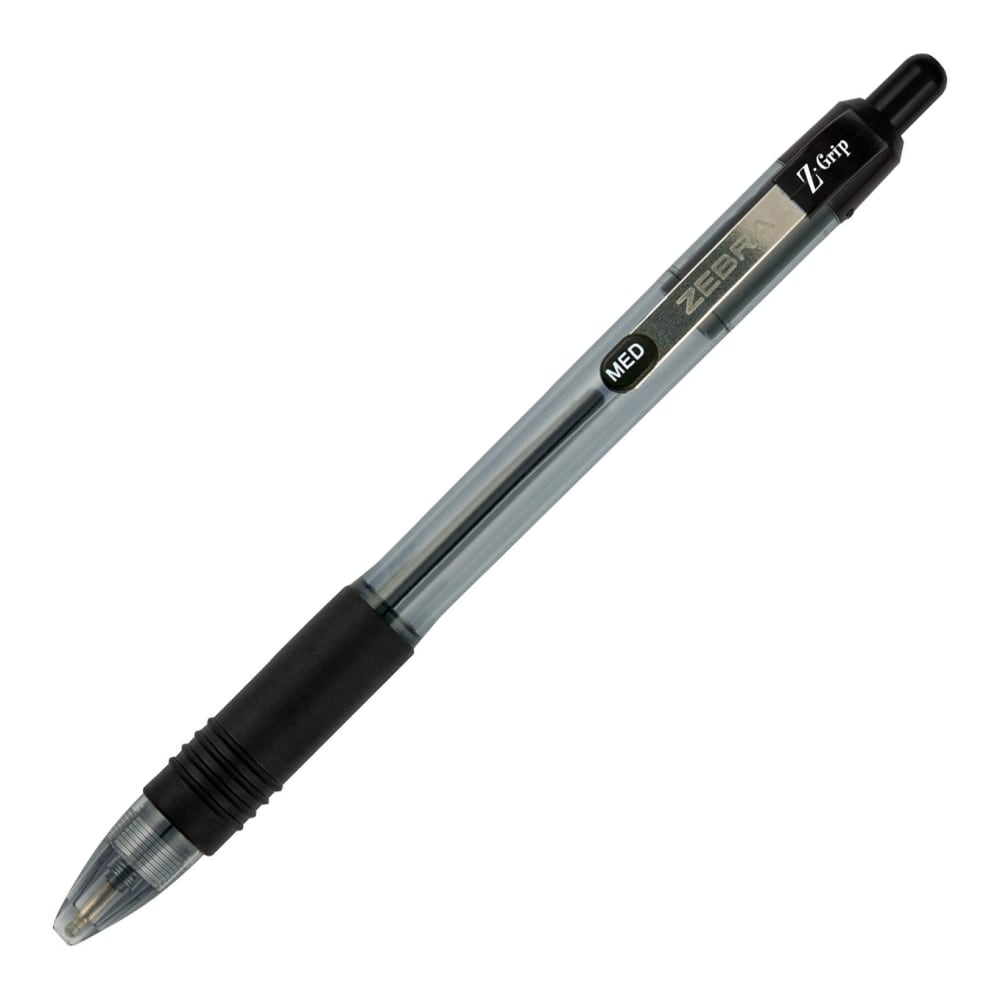 Zebra Pen Z-Grip Retractable Ballpoint Pens, Pack Of 24, Medium Point, 1.0 mm, Clear Barrel, Black Ink