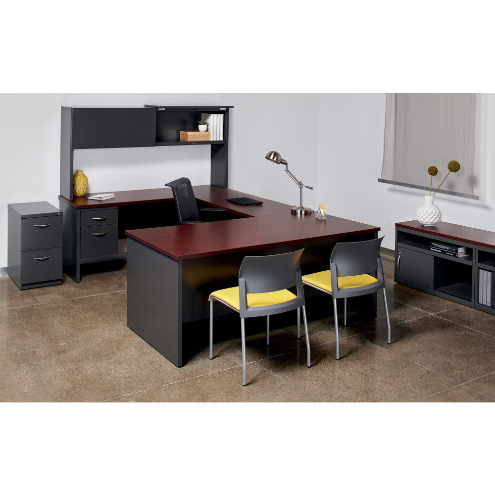 WorkPro Modular 48inW Right-Pedestal Computer Desk, Charcoal/Mahogany